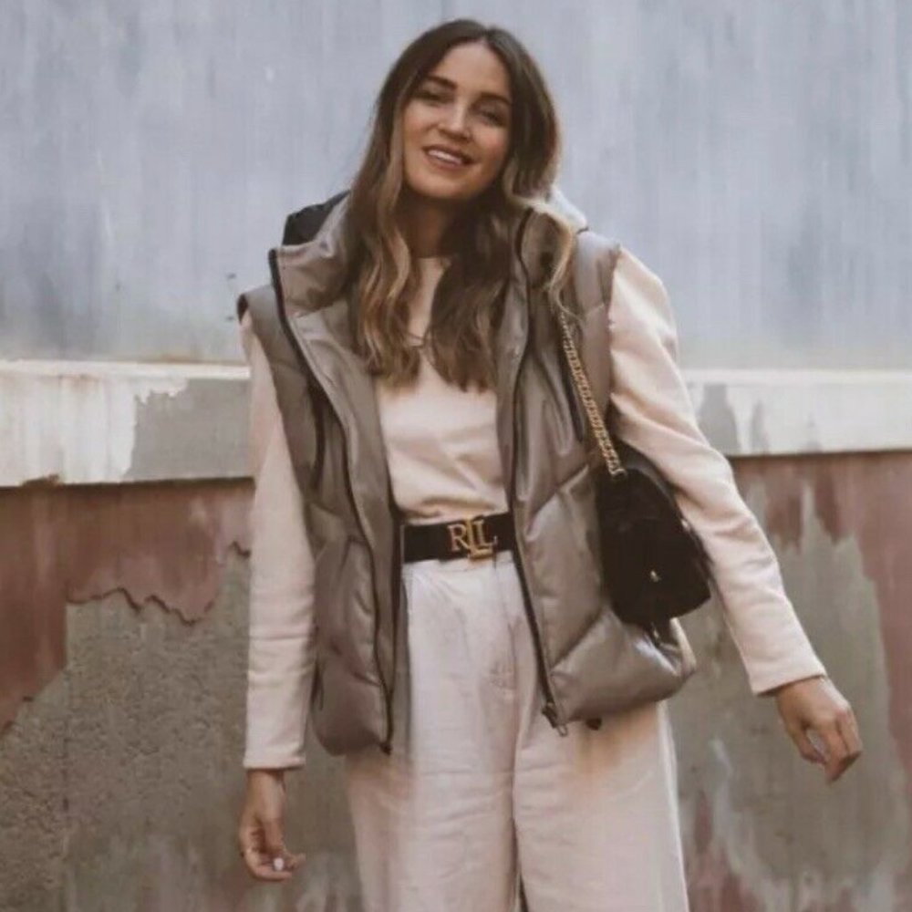 ZARA MINK HOODED FAUX LEATHER VEST